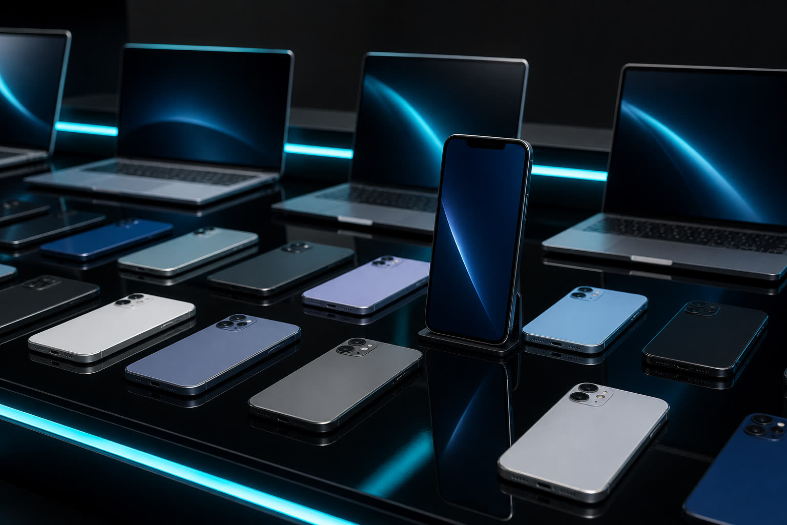 Refurbished phones and laptops on display
