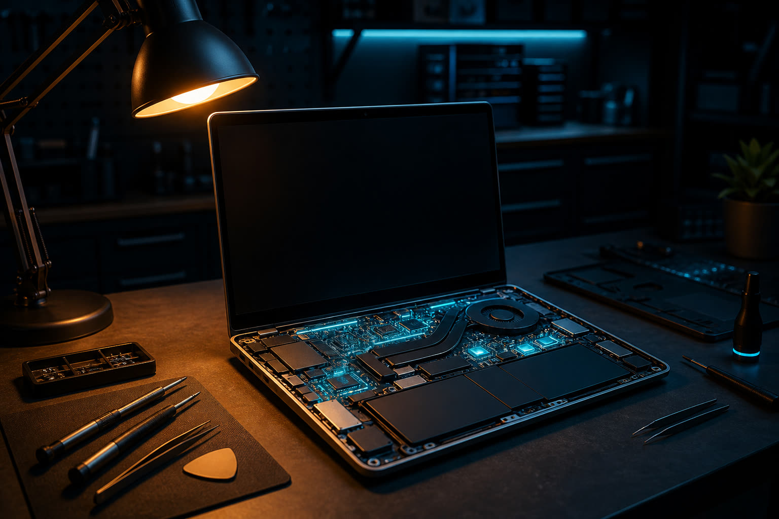 Open laptop showing internals